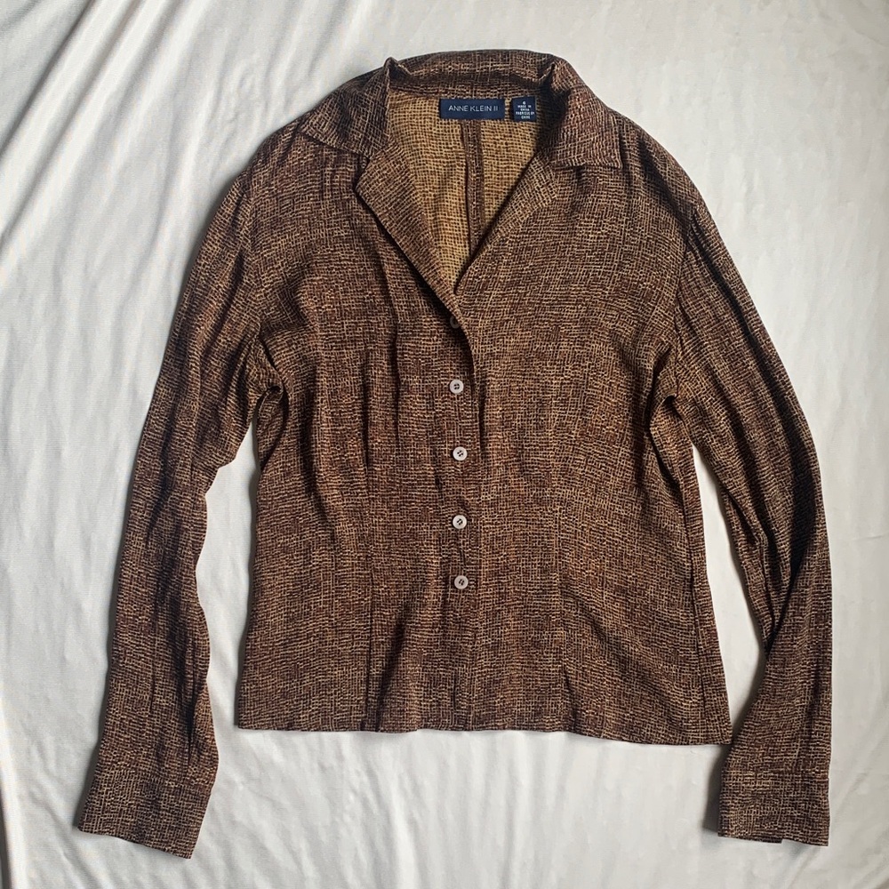 Anne Klein II Vintage Silk Brown Top Size 6